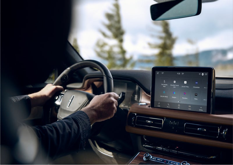 The Lincoln+Alexa app screen is displayed in the center screen of a 2023 Lincoln Aviator® Grand Touring SUV | Astro Lincoln in Pensacola FL